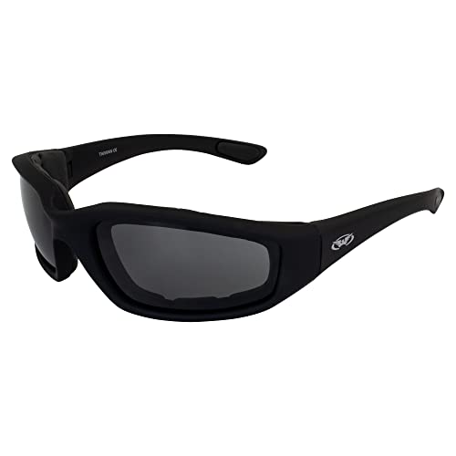 Global Vision Kickback Wraparound Motorcycle Safety Sunglasses, Padded Riding Glasses Shatterproof Polycarbonate Lenses UV400 Scratch-Resistant Black Frame w/Smoke Lenses - Image 1
