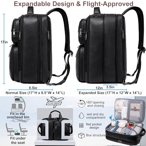 weiatas 3-in-1 Vegan Leather Convertible Laptop Bag for Men Women, 15.6 Inch Waterproof Expandable Backpack, Computer Briefcase, Shoulder Messenger Bag & Weekend Bag for Business Travel Work (Black) - Image 4