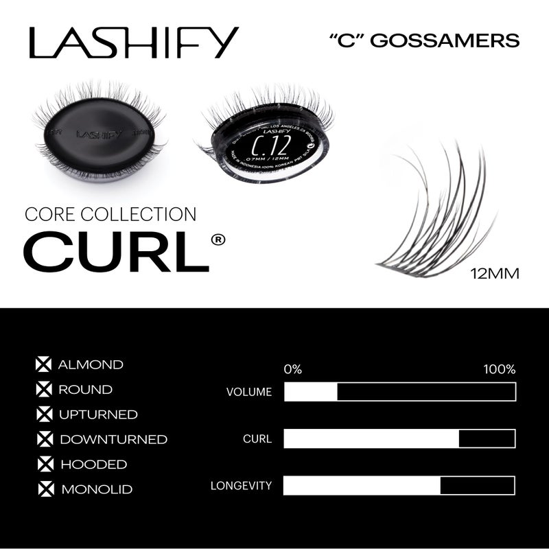 Lashify Curl 12mm Gossamer DIY Eyelash Extensions Refill, Black, Easy False Eyelashes for a Natural Look - Image 3