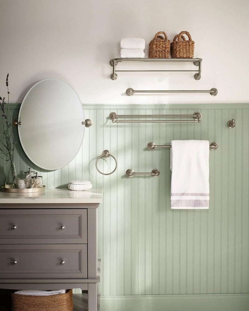Moen Sage Collection Spot Resist Brushed Nickel 24Inch DoubleTowel Bar Wall Mounted Bath Towel Hanger with Two Rods DN6822BN - Image 4