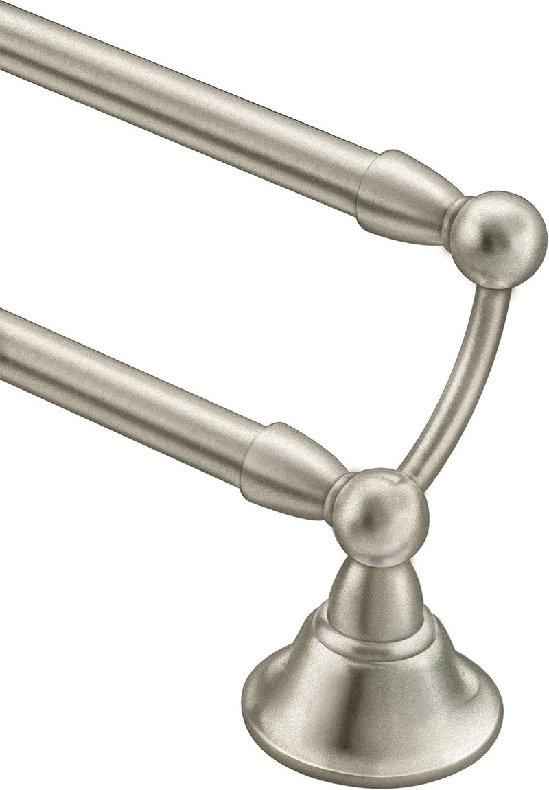 Moen Sage Collection Spot Resist Brushed Nickel 24Inch DoubleTowel Bar Wall Mounted Bath Towel Hanger with Two Rods DN6822BN - Image 5
