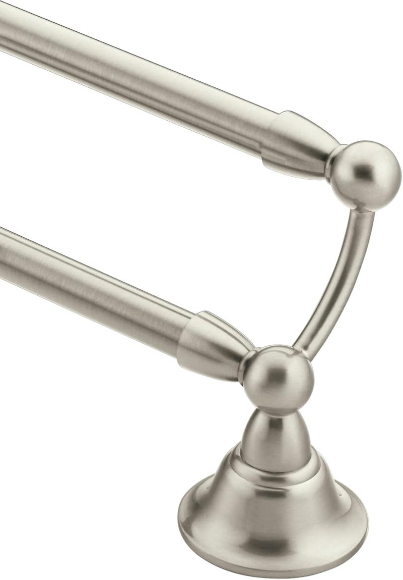 Moen Sage Collection Spot Resist Brushed Nickel 24Inch DoubleTowel Bar Wall Mounted Bath Towel Hanger with Two Rods DN6822BN - Image 1