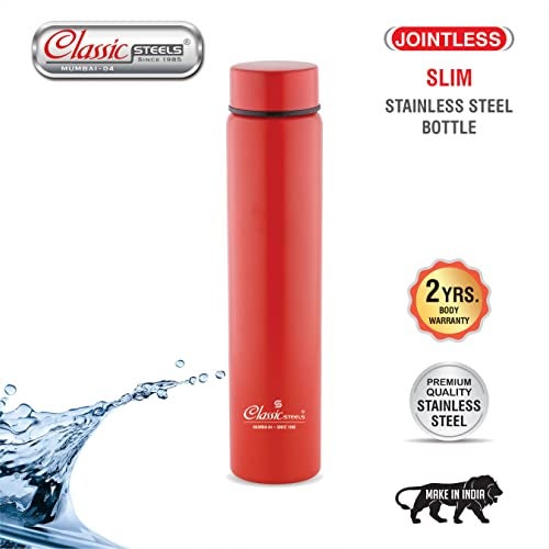 Classic Steels Super Slim Single Wall Stainless Steel Water Bottle 500 ml - Leak-Proof, Lightweight Ideal for Office, Gym, School, Travel, Kitchen, Sports, Red Water Bottle - Image 2