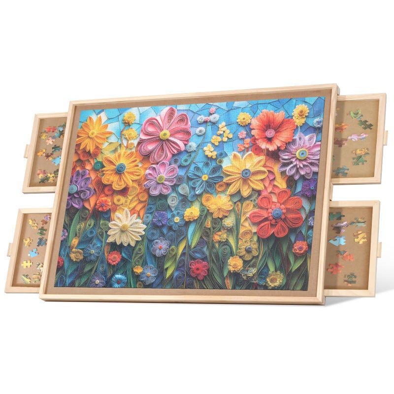 BuilderButler 2000 Pieces Rotating Puzzle Board with 4 Drawers4016x285 Portable Wooden Jigsaw Puzzle Table with Lazy Susan Spinning Cover for Adults - Image 3