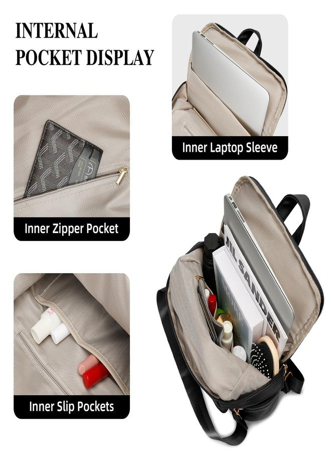 KKXIU Backpack Purse for Women - Multi-pocket Leather backpack for Travel, Work & School with Anti-Theft Lock Pocket, Luggage Strap & Water Bottle Pockets - 13x14x5.2 Inch, 1.67lb (Black) - Image 5