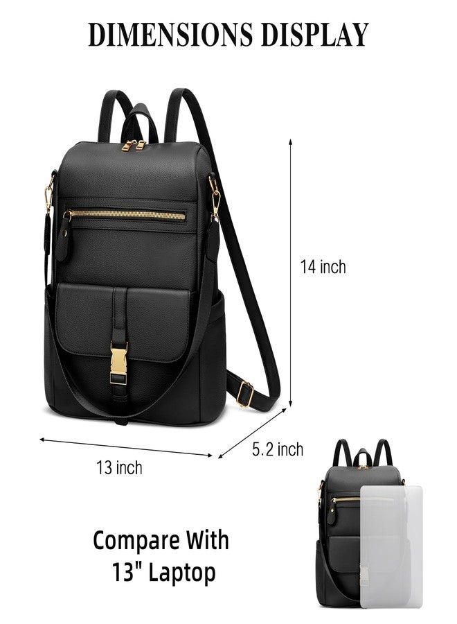KKXIU Backpack Purse for Women - Multi-pocket Leather backpack for Travel, Work & School with Anti-Theft Lock Pocket, Luggage Strap & Water Bottle Pockets - 13x14x5.2 Inch, 1.67lb (Black) - Image 2