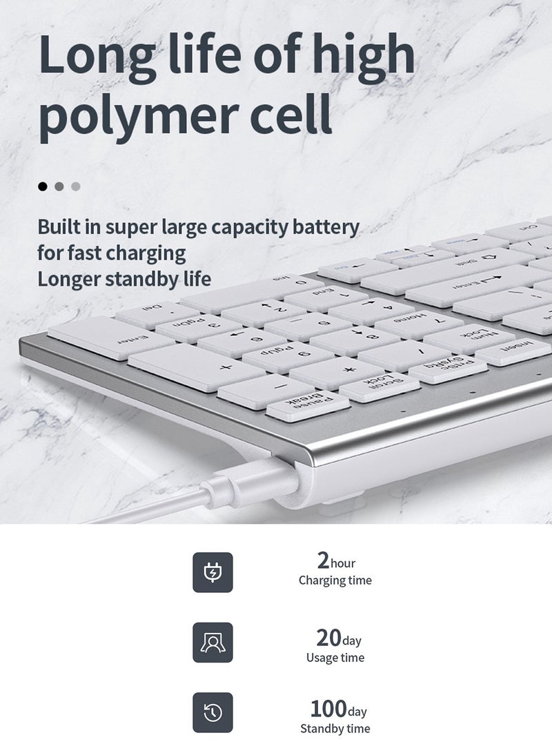 ElieKen Wireless Keyboard Mouse Combo,Compact Full Size Wireless Keyboard and Mouse Set 2.4G And Bluetooth Three Mode,Ultra Thin And Ultra Quiet Profile Design For Windows,Computer,Desktop,PC,Silver White Silver White - Image 5