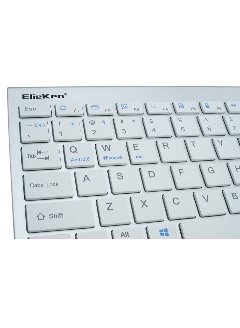 ElieKen Wireless Keyboard Mouse Combo,Compact Full Size Wireless Keyboard and Mouse Set 2.4G And Bluetooth Three Mode,Ultra Thin And Ultra Quiet Profile Design For Windows,Computer,Desktop,PC,Silver White Silver White - Image 3