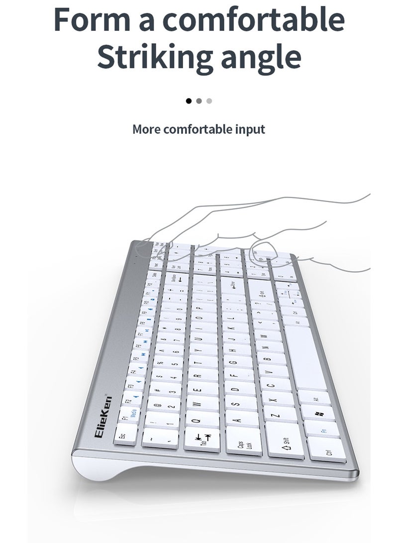 ElieKen Wireless Keyboard Mouse Combo,Compact Full Size Wireless Keyboard and Mouse Set 2.4G And Bluetooth Three Mode,Ultra Thin And Ultra Quiet Profile Design For Windows,Computer,Desktop,PC,Silver White Silver White - Image 4
