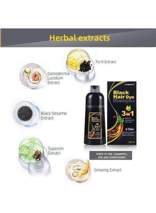 Ivnil Instant Black Hair Dye Shampoo For Women Meidu Hair Color Shampoo Gray Hair For Men 100% Gray Coverage Herbal Ingredients 3 In 1 Black Hair Dye 500Ml - Image 4