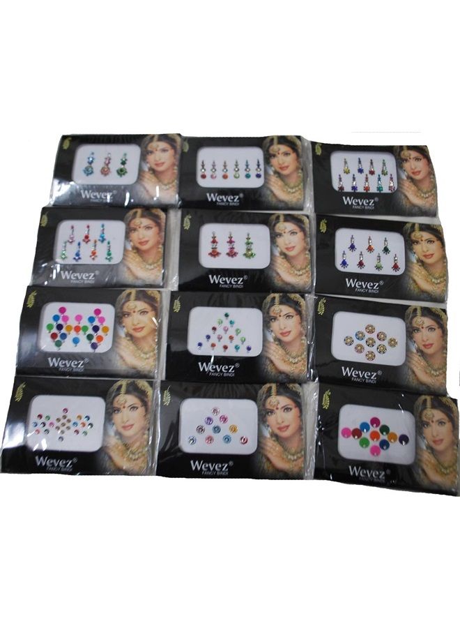 Wevez 12 Pack Indian Art Bollywood Reuseable Bindi Self Adhesive Body Stickers/Tattoo - Image 2