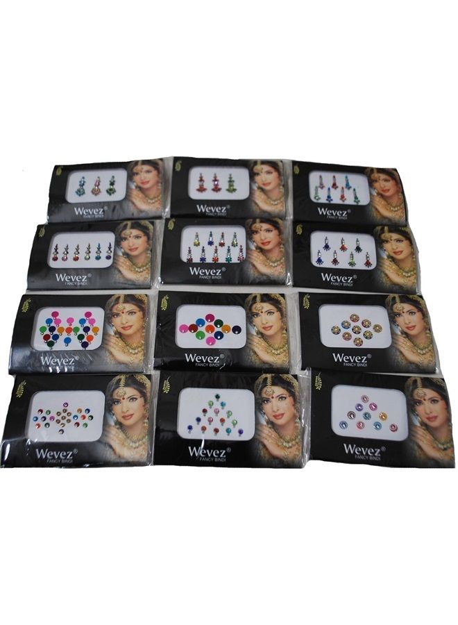 Wevez 12 Pack Indian Art Bollywood Reuseable Bindi Self Adhesive Body Stickers/Tattoo - Image 3