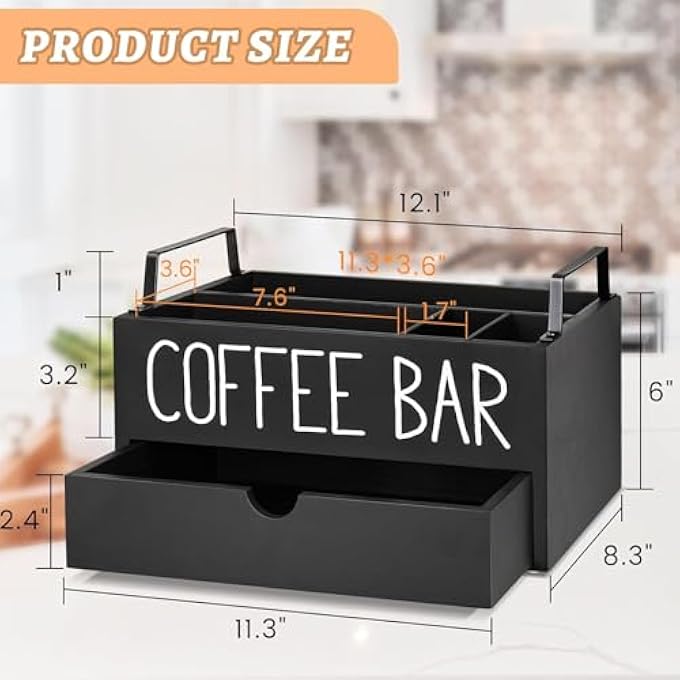 Antole Tea Bag HolderWooden Teabag Organizer With DrawerTea Storage Chest CaseCoffee Station Organizer With Handle For Pantry Cabinets CountertopsKcup Pod HolderCoffee Bar Accessories 2 Tier - Image 3
