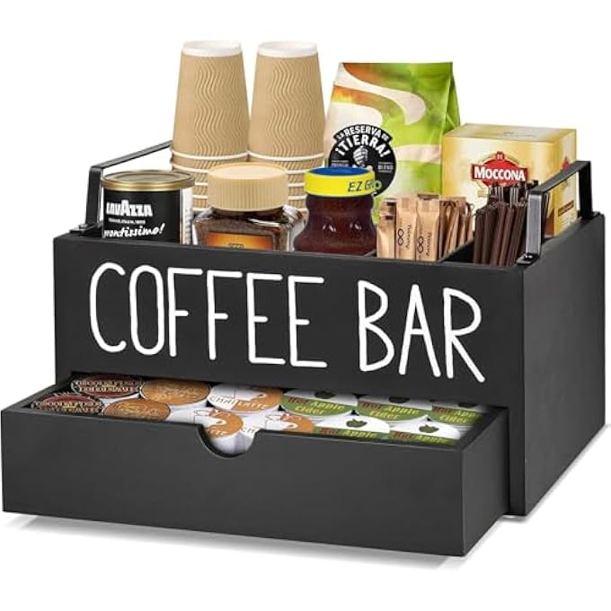 Antole Tea Bag HolderWooden Teabag Organizer With DrawerTea Storage Chest CaseCoffee Station Organizer With Handle For Pantry Cabinets CountertopsKcup Pod HolderCoffee Bar Accessories 2 Tier - Image 2