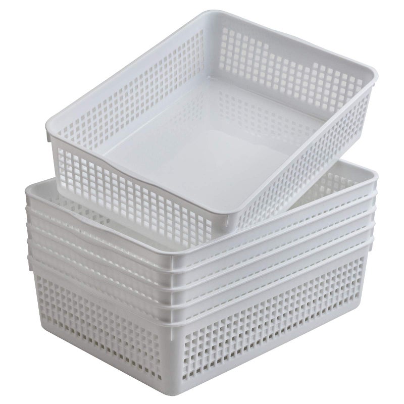 Aebeky A4 Size Plastic Paper Storage Trays,Desktop File Organizer Baskets,6-Packs (White) - Image 1