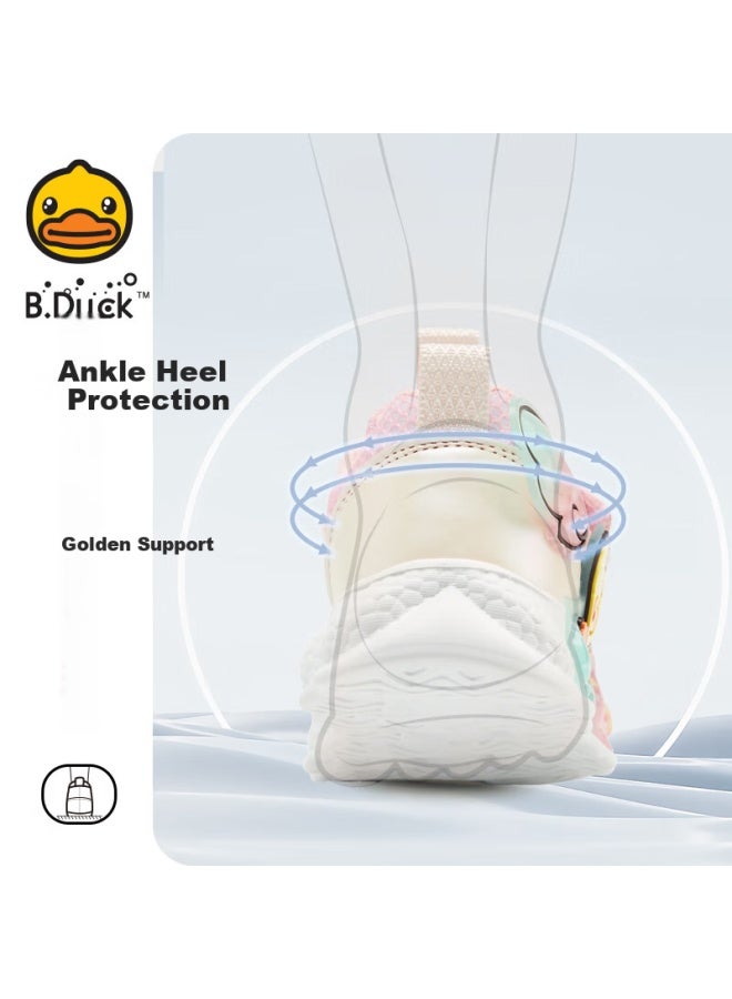 B.duck Little Yellow Duck Girls' Sports Shoes Summer Single Mesh Light-up Breathable Colorful Glowing Running Shoes 5098 White Purple Size 28 - Image 2