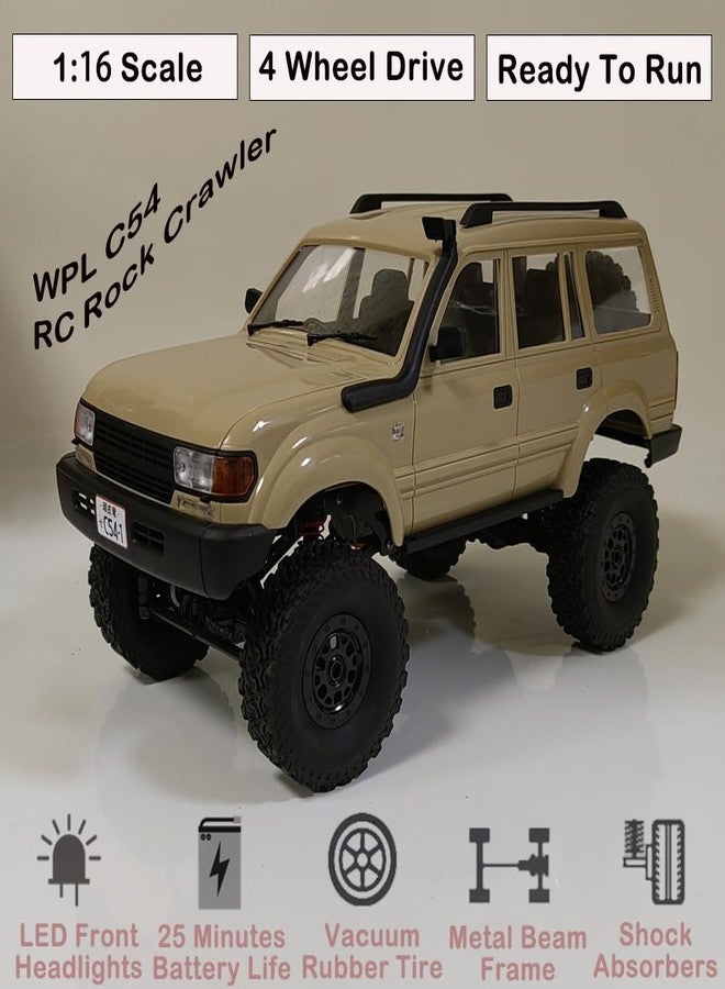 GoolRC شاحنة جيول آر سي، WPL C54 زاحف آر سي 1/16 مقياس سيارة تحكم عن بعد، 4WD لجميع التضاريس سيارة زاحف صخرية، سيارة تسلق آر سي بتردد 2.4GHz مع أضواء LED وبطاريتين للأطفال والبالغين (أصفر) - Image 2