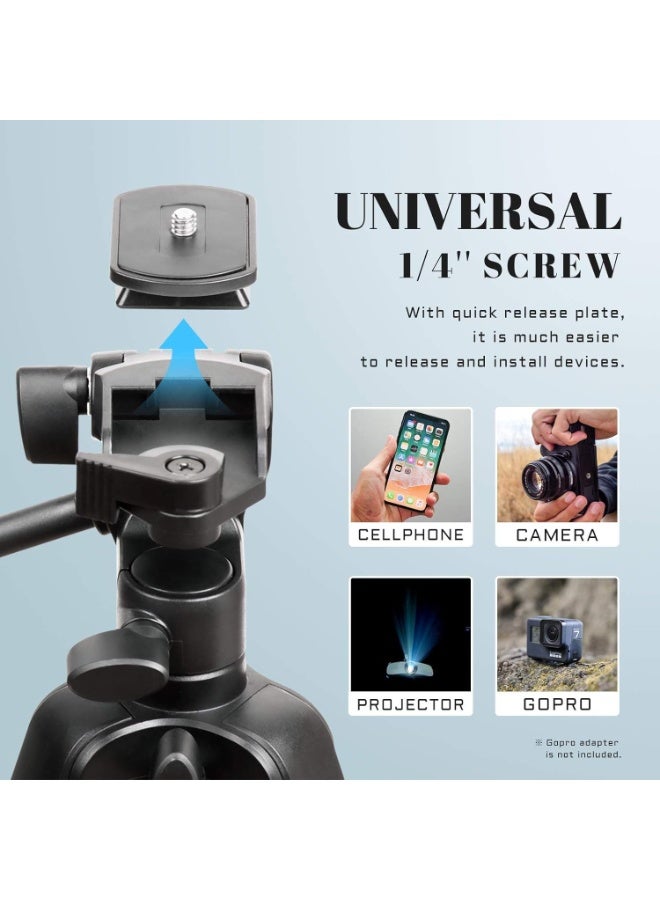 55" Tripod for iPhone – Lightweight Mobile Phone Stand with 360° Rotatable Holder, Quick-Release Plate & Wireless Remote Shutter - Image 5