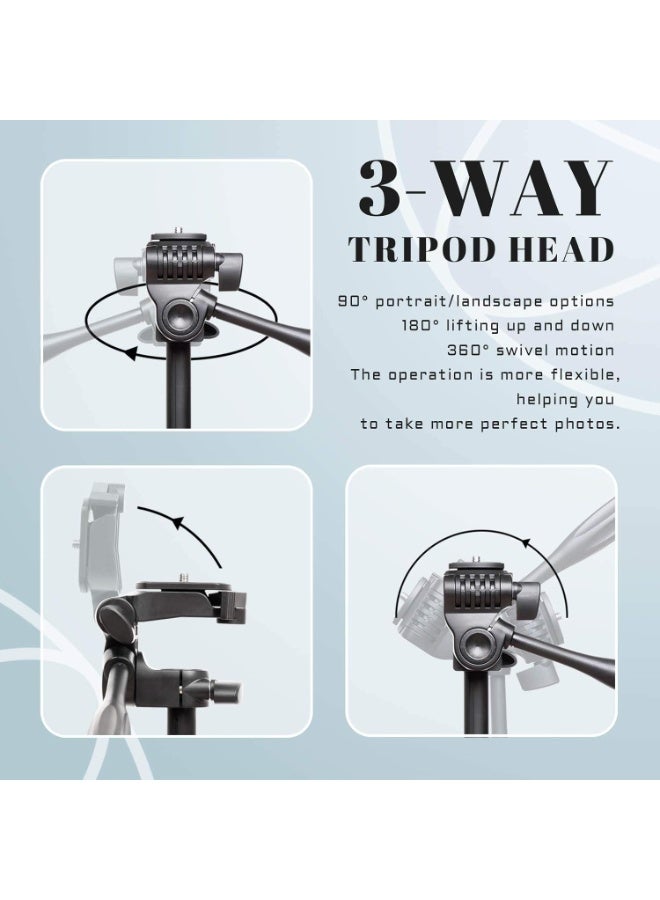 55" Tripod for iPhone – Lightweight Mobile Phone Stand with 360° Rotatable Holder, Quick-Release Plate & Wireless Remote Shutter - Image 3