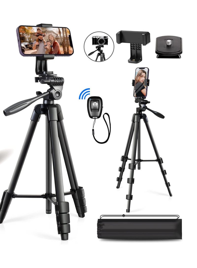 55" Tripod for iPhone – Lightweight Mobile Phone Stand with 360° Rotatable Holder, Quick-Release Plate & Wireless Remote Shutter - Image 1