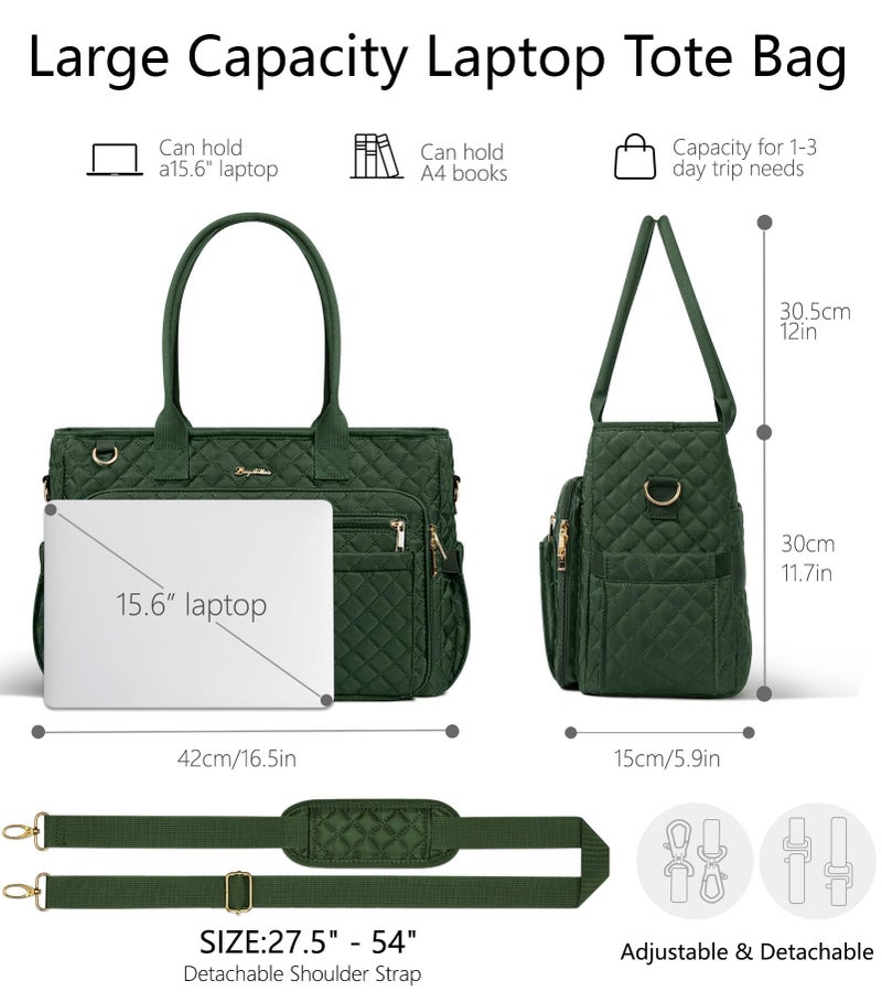 Bagstellar Teacher Tote Bags for Women, 15.6 inch Laptop Work Tote Nurse Bible Bag With Large Cup Holder & Insulated Pocket Quilted Shoulder Handbag Laptop Briefcase for Work, Daily, School, Travel, Gifts - Image 4