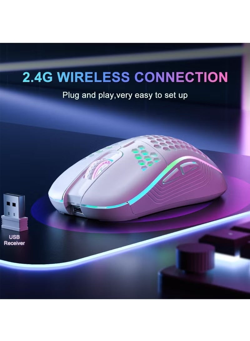 Wireless Gaming Mouse,Bluetooth Gaming Mouse,Rechargeable Wireless Mouse with RGB Backlight 6-Button Adjustable Lightweight Honeycomb Shell for Laptop, PC, Computer (White) - Image 2
