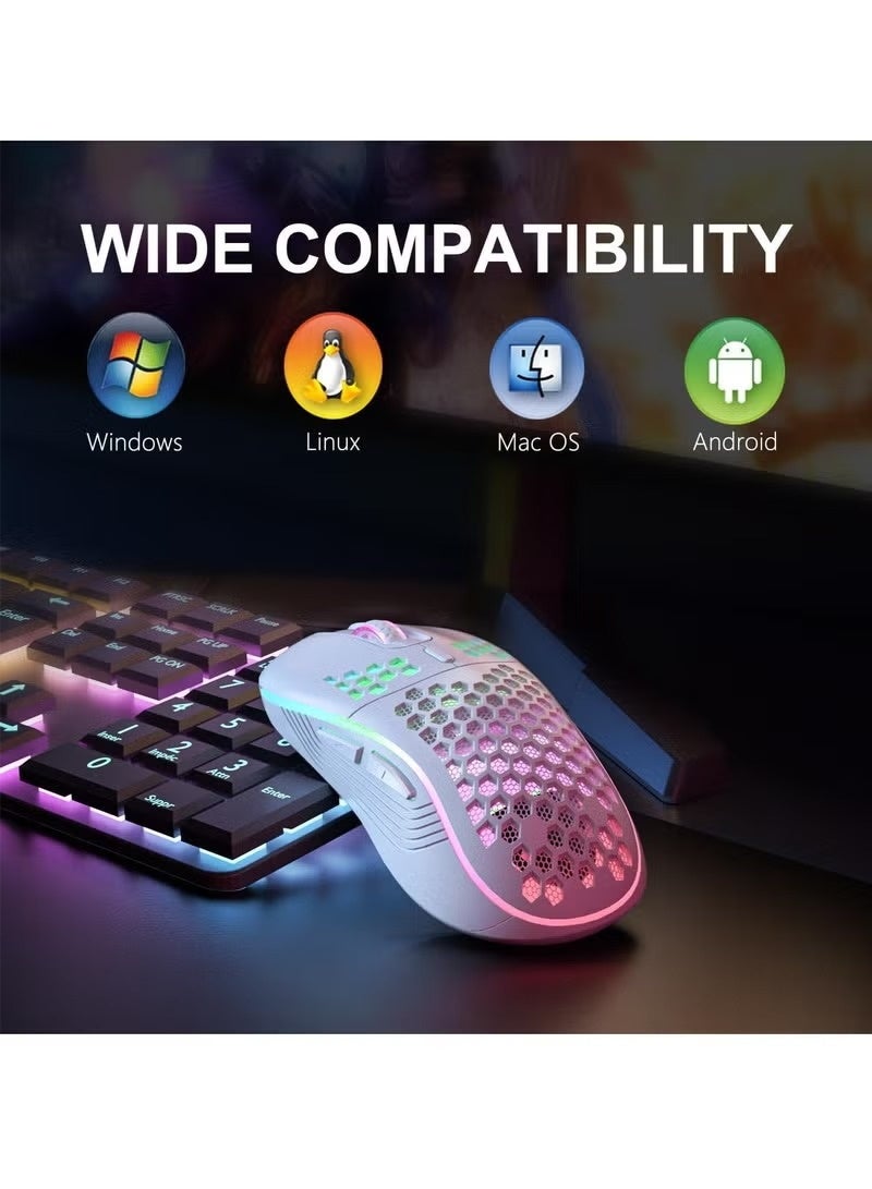 Wireless Gaming Mouse,Bluetooth Gaming Mouse,Rechargeable Wireless Mouse with RGB Backlight 6-Button Adjustable Lightweight Honeycomb Shell for Laptop, PC, Computer (White) - Image 1