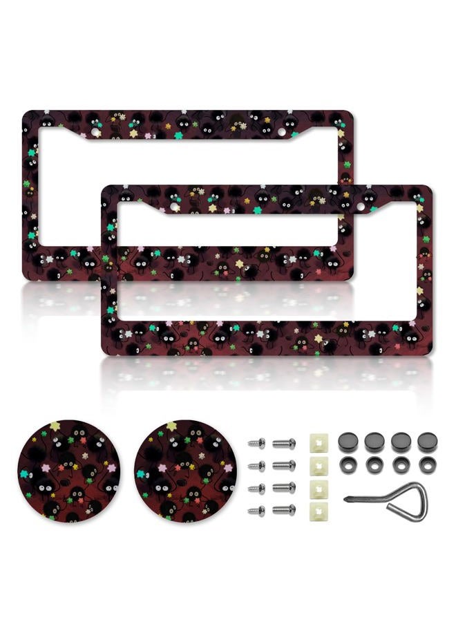DGDRHZ Anime License Plate Frames，Anime Car Accessories for Women and Men ，Cute Soot Sprites License Plate Holder，Aluminum License Plate Frame Fits Standard US Vehicles Size 12.2 x 6 Inch (Black 01-2pcs) - Image 1