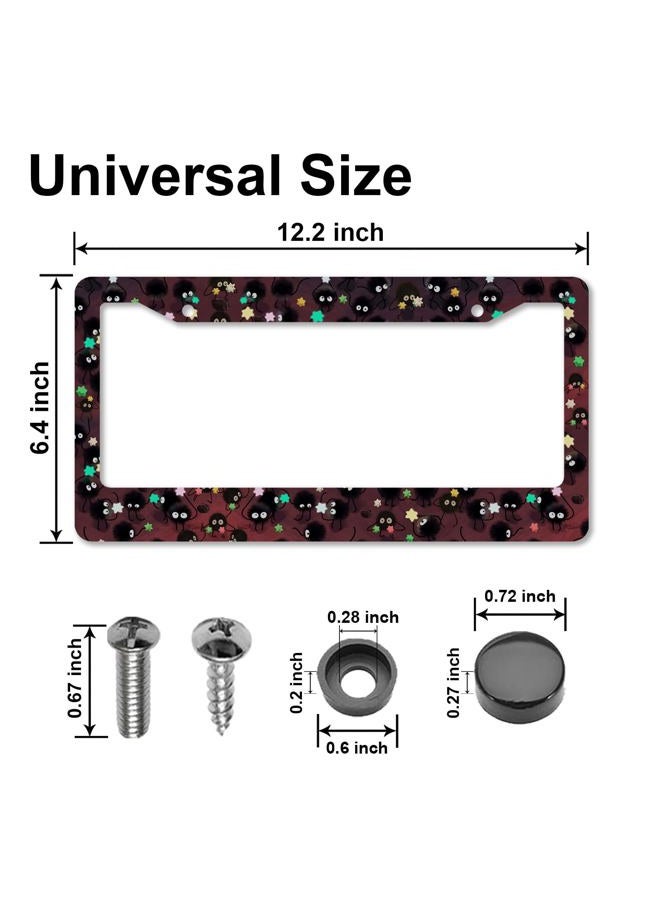 DGDRHZ Anime License Plate Frames，Anime Car Accessories for Women and Men ，Cute Soot Sprites License Plate Holder，Aluminum License Plate Frame Fits Standard US Vehicles Size 12.2 x 6 Inch (Black 01-2pcs) - Image 2