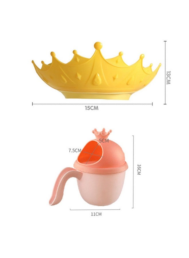 OLWICK® Baby Shower Cap Shield and Cup Set, Visor Hat for Eye and Ear Protection for 0-12 Years Old Children, Cute Crown Shape Makes the Baby Bath More Fun, Pack Of 2, Yellow - Image 3
