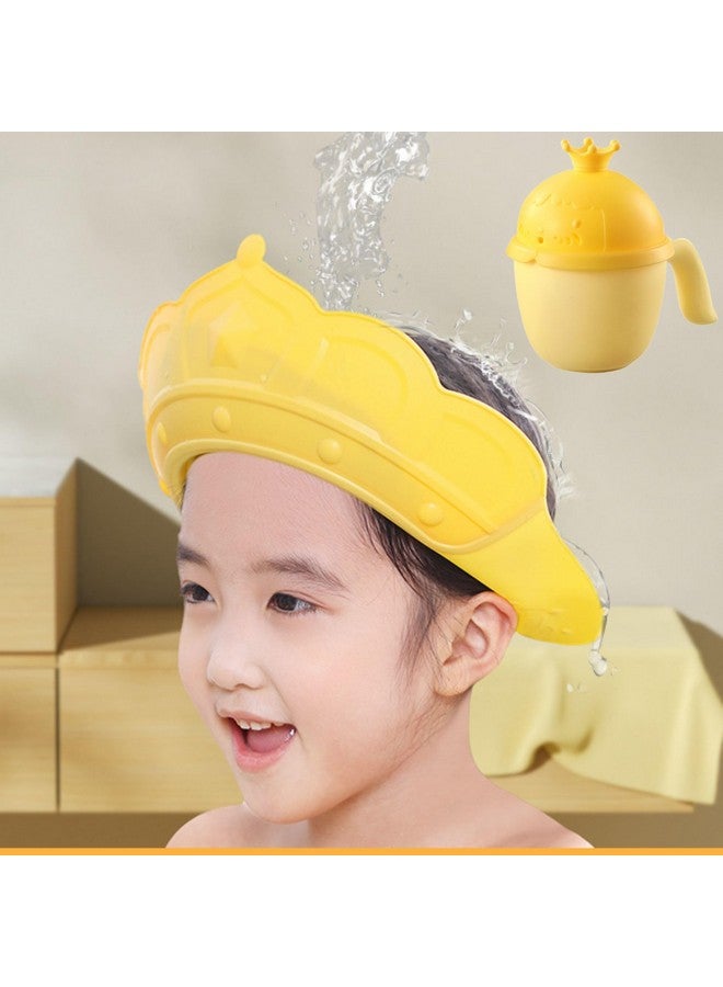 OLWICK® Baby Shower Cap Shield and Cup Set, Visor Hat for Eye and Ear Protection for 0-12 Years Old Children, Cute Crown Shape Makes the Baby Bath More Fun, Pack Of 2, Yellow - Image 1