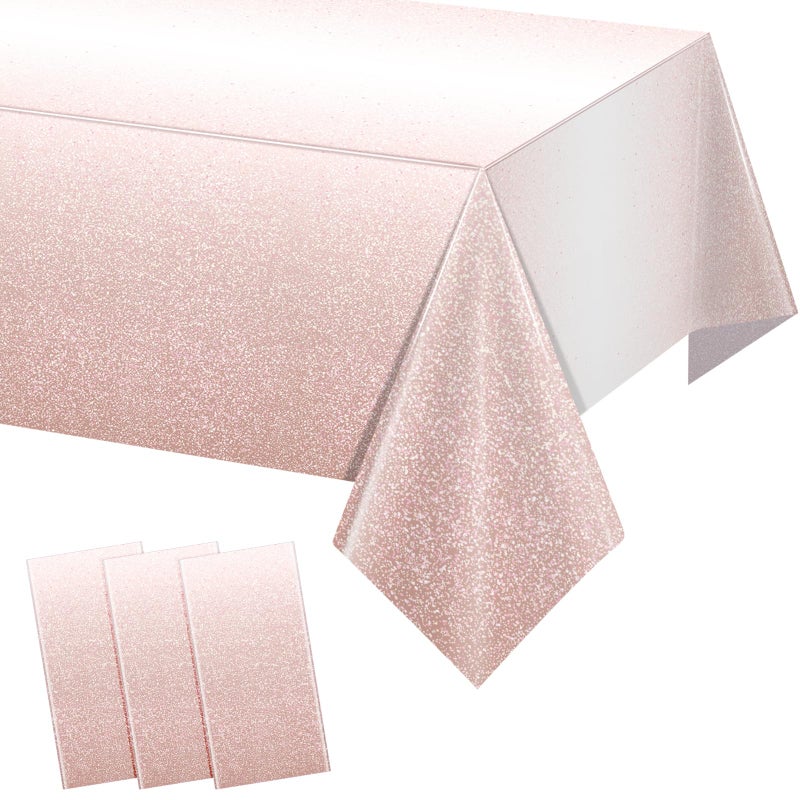 3 Pack Ombre Rose Gold Plastic Tablecloth for Parties Gradient Pastel Rose Gold Disposable Tablecloths for Rectangle Tables Light Pink Sprinkle Table Cover for Wedding Birthday Party 54 x 108 Inch