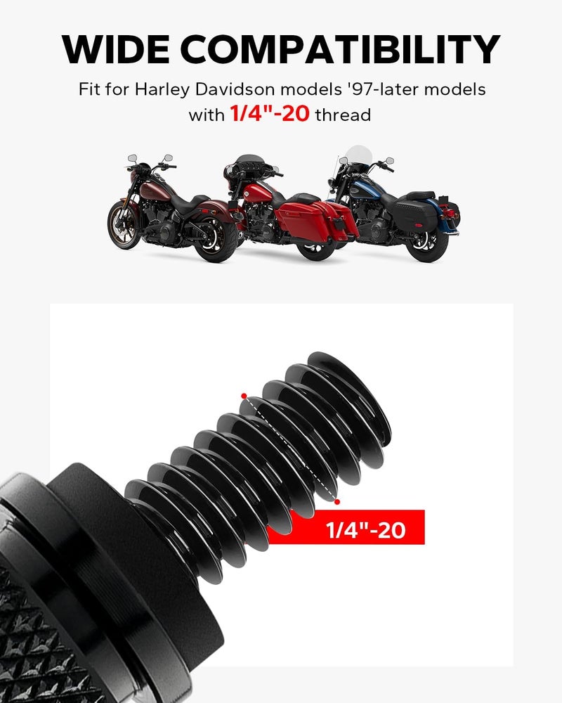 Amazicha Black Aluminum Fender Rear Seat Bolt Nut Tab Mount Knob Cover 1/4"-20 Thread Seat Screws Kit Compatible for Harley Davidson Touring Softail Dyna Sportster 1996-2025 - Image 2