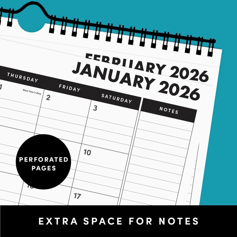 PAPERAGE 2026 Calendar, 12 Months (January 2026 - December 2026), Small (9 in x 11 in), Minimalist Wall and Desk Calendar with Monthly Views, Yearly Plans & Notes Section â€“ Raspberry - Image 4