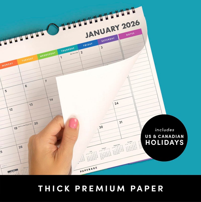 PAPERAGE 2026 Calendar, 12 Months (January 2026 - December 2026), Small (9 in x 11 in), Minimalist Wall and Desk Calendar with Monthly Views, Yearly Plans & Notes Section â€“ Raspberry - Image 3