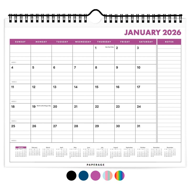 PAPERAGE 2026 Calendar, 12 Months (January 2026 - December 2026), Small (9 in x 11 in), Minimalist Wall and Desk Calendar with Monthly Views, Yearly Plans & Notes Section â€“ Raspberry - Image 1