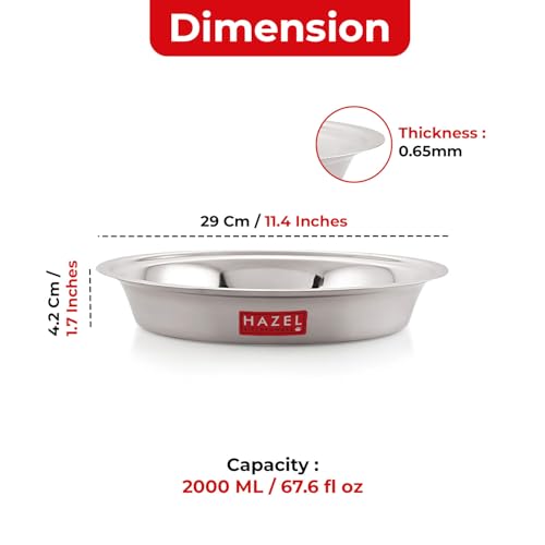 HAZEL 29 cm Stainless Steel Atta Parat | 2000 ml Dough Kneading Plate for Kitchen | Mirror Finish Steel Parat for Roti, Puri, Snacks - Image 3