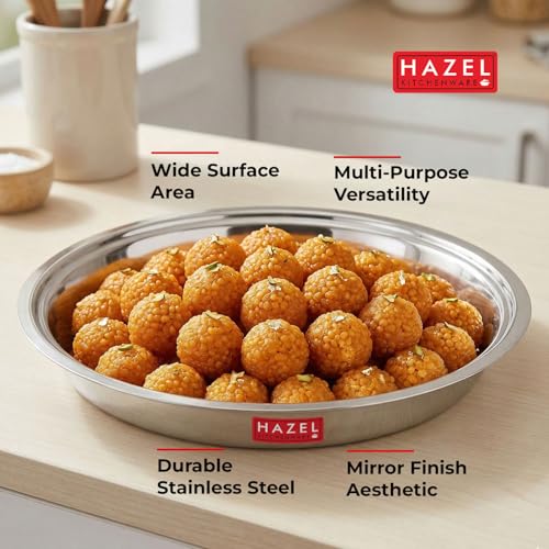 HAZEL 29 cm Stainless Steel Atta Parat | 2000 ml Dough Kneading Plate for Kitchen | Mirror Finish Steel Parat for Roti, Puri, Snacks - Image 4