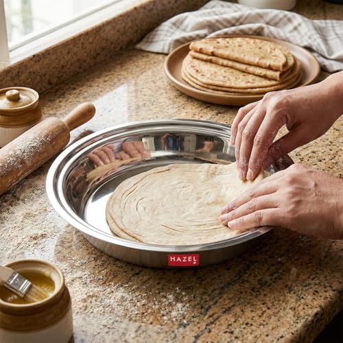 HAZEL 29 cm Stainless Steel Atta Parat | 2000 ml Dough Kneading Plate for Kitchen | Mirror Finish Steel Parat for Roti, Puri, Snacks - Image 1