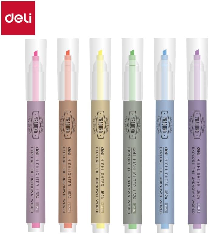 Deli EU624 Highlighter 6-Piece Set - Fluorescent Colors - Image 2