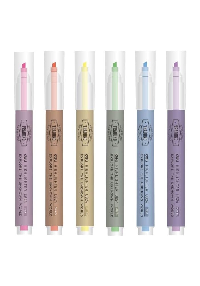 Deli EU624 Highlighter 6-Piece Set - Fluorescent Colors - Image 1