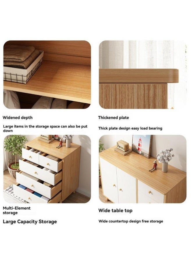 إيونتو خزانة تخزين عصرية مع سطح عمل - ٥ أدراج وخزانتين، أرجل من الخشب الصلب، مقابض خشبية وأبواب مغناطيسية للمنزل والمطبخ وغرفة المعيشة - Image 4