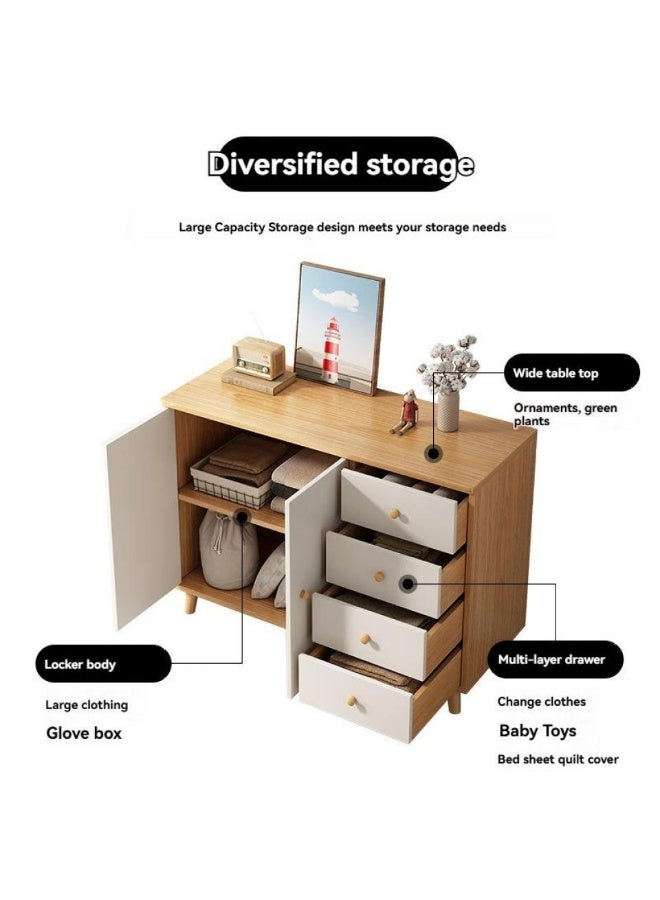 إيونتو خزانة تخزين عصرية مع سطح عمل - ٥ أدراج وخزانتين، أرجل من الخشب الصلب، مقابض خشبية وأبواب مغناطيسية للمنزل والمطبخ وغرفة المعيشة - Image 3