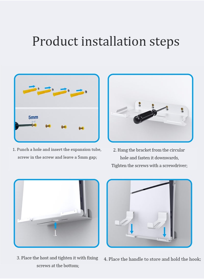 IINE - Wall Mount for PS5 Slim - Accessories PS5 Slim Digital/Disc Edition Console Floating Shelf Behind TV, with 2 Detachable Controllers Holder Rack, Solid Metal Stand Kit, Easy Installation - Image 1