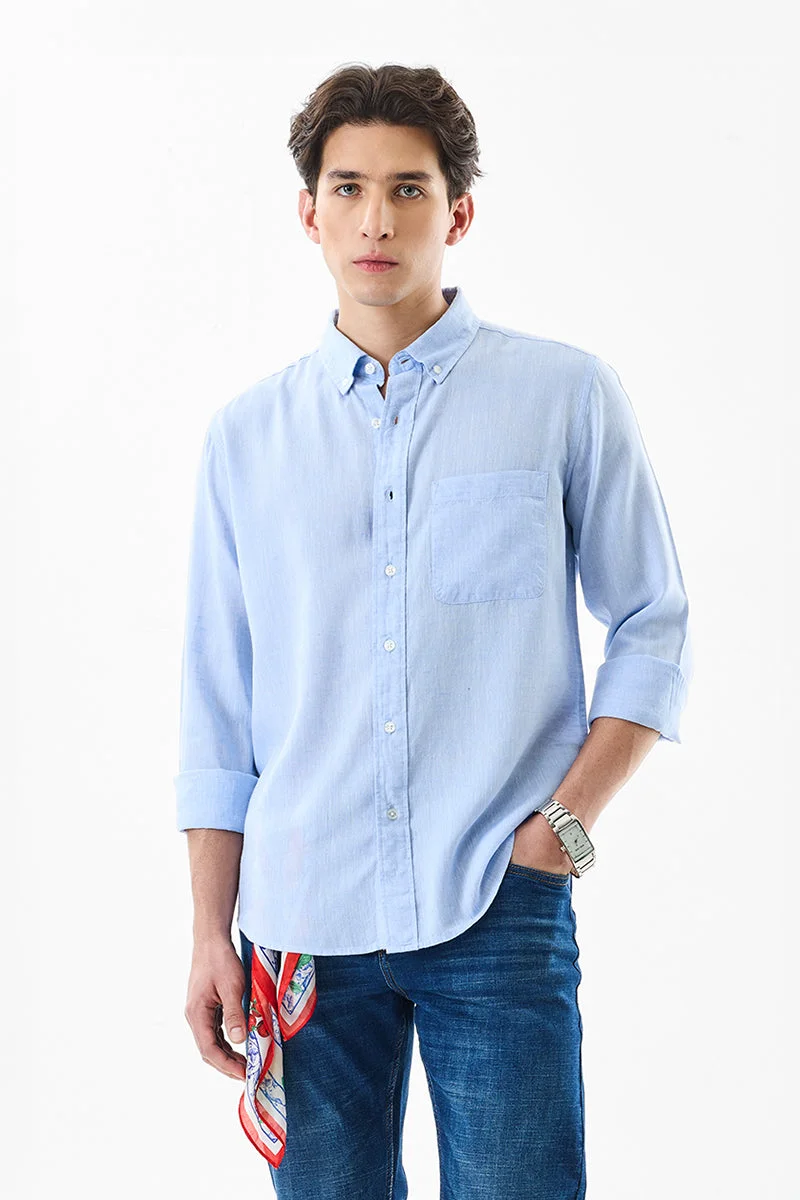 SNITCH Linen Blend Light Blue Shirt