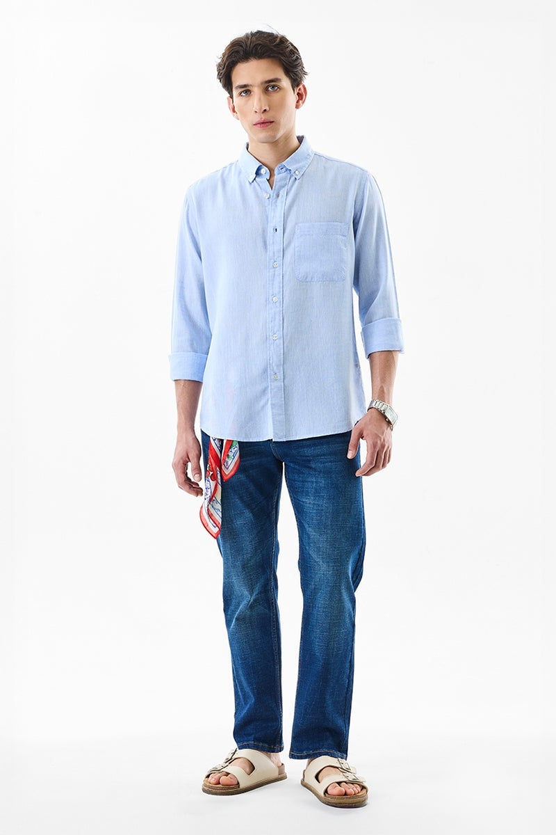 SNITCH Linen Blend Light Blue Shirt - Image 3