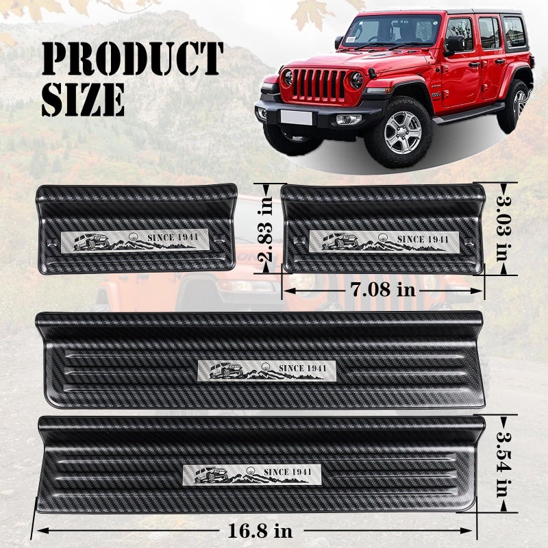 Rowa Door Sill Guards for Jeep 2018-2025 Wrangler JL JLU & 2020-2025 Gladiator JT, Carbon Fiber Pattern 304 Stainless Steel Door Entry Guard Full Coverage for Door Sill Protector (Patent Design) - Image 5