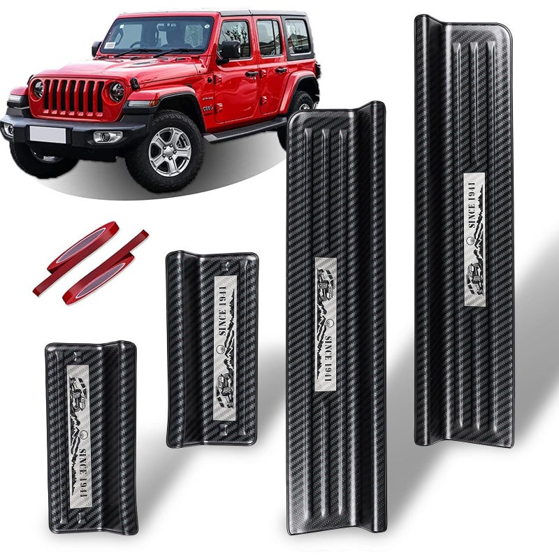 Rowa Door Sill Guards for Jeep 2018-2025 Wrangler JL JLU & 2020-2025 Gladiator JT, Carbon Fiber Pattern 304 Stainless Steel Door Entry Guard Full Coverage for Door Sill Protector (Patent Design) - Image 1