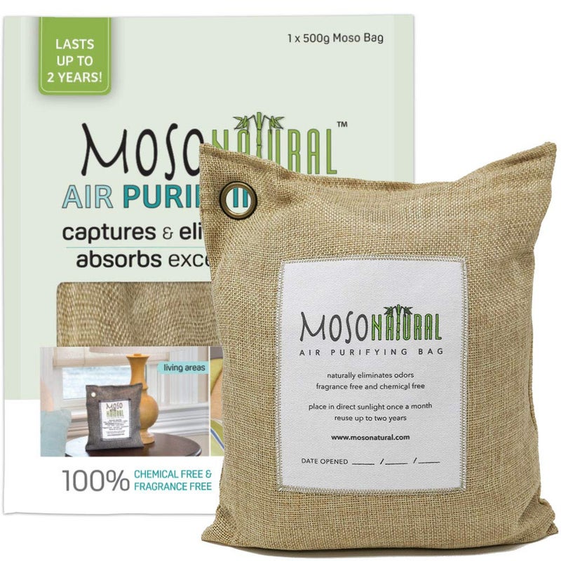 MOSO NATURAL Air Purifying Bag 500G Natural Color Naturally Removes OdorsAllergensHarmful Pollutants Suitable For KitchensBedroomsLiving Areas Long Lasting Charcoal Bag Lasts up to 2 years - Image 1