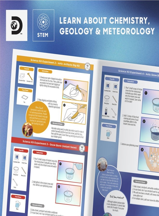 Discovery Kids Discovery™ Frozen Earth Science Kit - 67 Experiments STEM Chemistry Lab for Kids| Grow Crystals, Make Snow & Slime, Ice Explosions & More| Educational Learning Activity Toy| DIY STEM Set Gift| Ages 8+ - Image 2